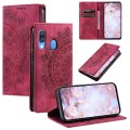 For Samsung Galaxy A40 Totem Embossed Magnetic Leather Phone Case(Red)