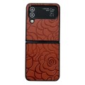 For Samsung Galaxy Z Flip3 Impression Flower Pattern Protective Phone Case(Brown)