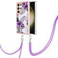 For Samsung Galaxy S24 Ultra 5G Electroplating Pattern IMD TPU Shockproof Case with Neck Lanyard(Pur