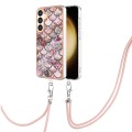 For Samsung Galaxy S24+ 5G Electroplating Pattern IMD TPU Shockproof Case with Neck Lanyard(Pink Sca