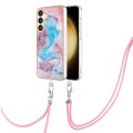 For Samsung Galaxy S24+ 5G Electroplating Pattern IMD TPU Shockproof Case with Neck Lanyard(Milky Wa