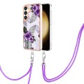 For Samsung Galaxy S24 5G Electroplating Pattern IMD TPU Shockproof Case with Neck Lanyard(Purple Fl