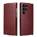 For Samsung Galaxy S24 Ultra 5G Fierre Shann 64 Texture Vertical Flip PU Leather Phone Case(Brown)