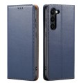 For Samsung Galaxy S24+ 5G Fierre Shann PU Genuine Leather Texture Phone Case(Blue)