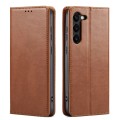 For Samsung Galaxy S24+ 5G Fierre Shann PU Genuine Leather Texture Phone Case(Brown)