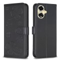 For OPPO A59 5G Four-leaf Embossed Leather Phone Case(Black)