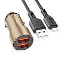 BOROFONE BZ19 Wisdom Dual USB Ports Car Charger with USB to 8 Pin Cable(Gold)