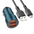 BOROFONE BZ19 Wisdom Dual USB Ports Car Charger with USB to Micro USB Cable(Blue)