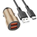 BOROFONE BZ19 Wisdom Dual USB Ports Car Charger with USB to Type-C Cable(Gold)