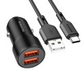BOROFONE BZ19 Wisdom Dual USB Ports Car Charger with USB to Type-C Cable(Black)