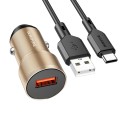 BOROFONE BZ19A Wisdom QC3.0 USB Port Fast Charging Car Charger with USB to Type-C Cable(Gold)