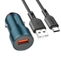 BOROFONE BZ19A Wisdom QC3.0 USB Port Fast Charging Car Charger with USB to Type-C Cable(Blue)
