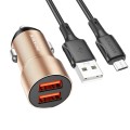 BOROFONE BZ19B Wisdom QC3.0 Dual USB Ports Fast Charging Car Charger with USB to Micro USB Cable(Gol