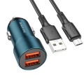 BOROFONE BZ19B Wisdom QC3.0 Dual USB Ports Fast Charging Car Charger with USB to Micro USB Cable(Blu