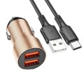 BOROFONE BZ19B Wisdom QC3.0 Dual USB Ports Fast Charging Car Charger with USB to Type-C Cable(Gold)