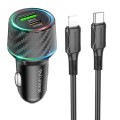 BOROFONE BZ21 Brilliant QC3.0 + PD30W Dual Ports Fast Charging Car Charger with Type-C to 8 Pin Cabl