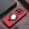 For Xiaomi 14 Pro Magnifier Holder Litchi Texture PU Phone Case(Red)
