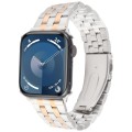 For Apple Watch Series 9 45mm 22mm Ultra-thin Five Beads Stainless Steel Watch Band(Silver Rose Gold
