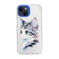 For iPhone 14 Plus Cartoon Animal Graffiti PC + TPU Phone Case(White Face Cat)
