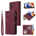For Samsung Galaxy A15 5G Multifunctional Frosted Zipper Wallet Leather Phone Case(Wine Red)