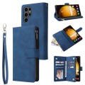 For Samsung Galaxy S24 Ultra 5G Multifunctional Frosted Zipper Wallet Leather Phone Case(Blue)