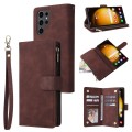 For Samsung Galaxy S24 Ultra 5G Multifunctional Frosted Zipper Wallet Leather Phone Case(Coffee)