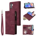 For Samsung Galaxy A05s Multifunctional Frosted Zipper Wallet Leather Phone Case(Wine Red)