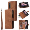 For Samsung Galaxy Z Fold3 5G Multifunctional Frosted Zipper Wallet Leather Phone Case(Brown)