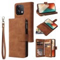 For Xiaomi Redmi Note 13 5G Multifunctional Frosted Zipper Wallet Leather Phone Case(Brown)