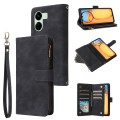 For Xiaomi Redmi 13C 4G Global Multifunctional Frosted Zipper Wallet Leather Phone Case(Black)