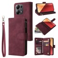 For Xiaomi Redmi Note 13 Pro 4G Multifunctional Frosted Zipper Wallet Leather Phone Case(Wine Red)