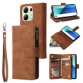 For Xiaomi Redmi Note 13 4G Multifunctional Frosted Zipper Wallet Leather Phone Case(Brown)