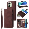 For Xiaomi Redmi Note 13 4G Multifunctional Frosted Zipper Wallet Leather Phone Case(Coffee)