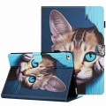 For iPad 9.7 2018 / 2017 Painted Pattern Stitching Smart Leather Tablet Case(Blue Cat)