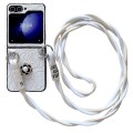 For Samsung Galaxy Z Flip3 5G Impression Camellia Pattern Protective Phone Case with Long Lanyard(Wh