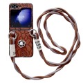 For Samsung Galaxy Z Flip3 5G Impression Camellia Pattern Protective Phone Case with Long Lanyard(Br