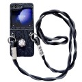 For Samsung Galaxy Z Flip3 5G Impression Camellia Pattern Protective Phone Case with Long Lanyard(Bl