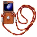 For Samsung Galaxy Z Flip3 5G Impression Camellia Pattern Protective Phone Case with Long Lanyard(Or