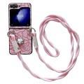 For Samsung Galaxy Z Flip3 5G Impression Camellia Pattern Protective Phone Case with Long Lanyard(Pi