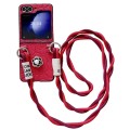 For Samsung Galaxy Z Flip3 5G Impression Camellia Pattern Protective Phone Case with Long Lanyard(Re