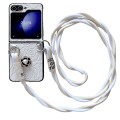 For Samsung Galaxy Z Flip4 5G Impression Camellia Pattern Protective Phone Case with Long Lanyard(Wh