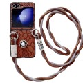 For Samsung Galaxy Z Flip4 5G Impression Camellia Pattern Protective Phone Case with Long Lanyard(Br