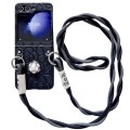 For Samsung Galaxy Z Flip4 5G Impression Camellia Pattern Protective Phone Case with Long Lanyard(Bl