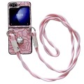 For Samsung Galaxy Z Flip4 5G Impression Camellia Pattern Protective Phone Case with Long Lanyard(Pi