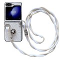 For Samsung Galaxy Z Flip5 5G Impression Camellia Pattern Protective Phone Case with Long Lanyard(Wh