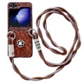 For Samsung Galaxy Z Flip5 5G Impression Camellia Pattern Protective Phone Case with Long Lanyard(Br