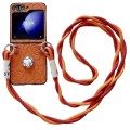 For Samsung Galaxy Z Flip5 5G Impression Camellia Pattern Protective Phone Case with Long Lanyard(Or