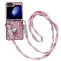 For Samsung Galaxy Z Flip5 5G Impression Camellia Pattern Protective Phone Case with Long Lanyard(Pi