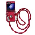 For Samsung Galaxy Z Flip5 5G Impression Camellia Pattern Protective Phone Case with Long Lanyard(Re
