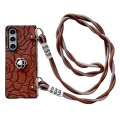For Samsung Galaxy Z Fold3 5G Impression Camellia Pattern Protective Phone Case with Long Lanyard(Br